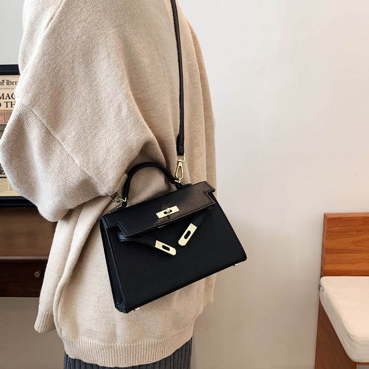 Texture Lock Portable Small Square Bag Women's 2022 New All-match Classic Shoulder Bag PU Fashion Kelly Bag - Price Value Store