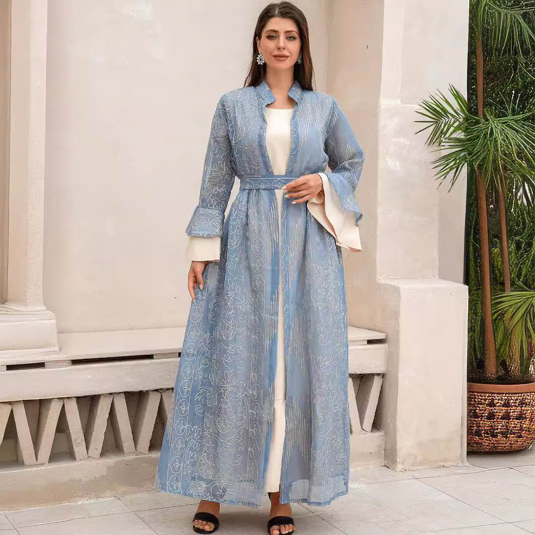 Muslim Women Robe Lotus Leaf Sleeve New Mesh dress - Price Value Store