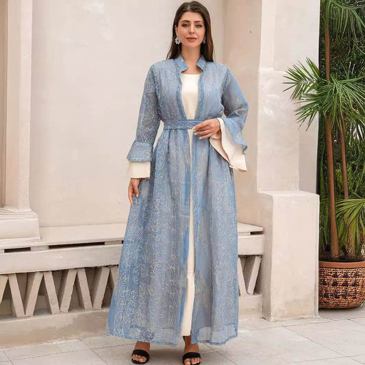 Muslim Women Robe Lotus Leaf Sleeve New Mesh dress - Price Value Store