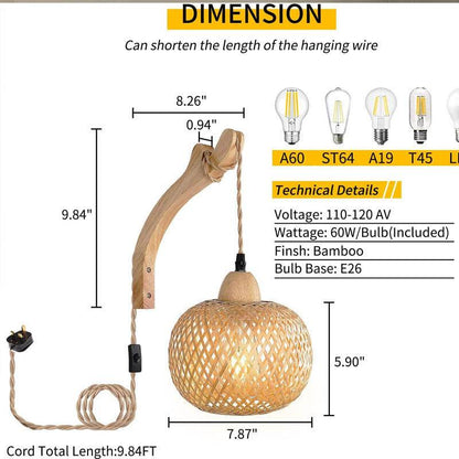 Bamboo woven bedside wall lamp - Price Value Store