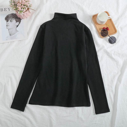 A velvet long-sleeved T-shirt as a base layer for women in solid colors - Price Value Store