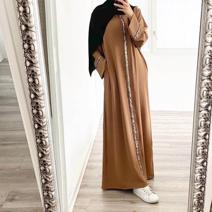 Elegant Long Sleeve Dress with Sequin Trims - Price Value Store