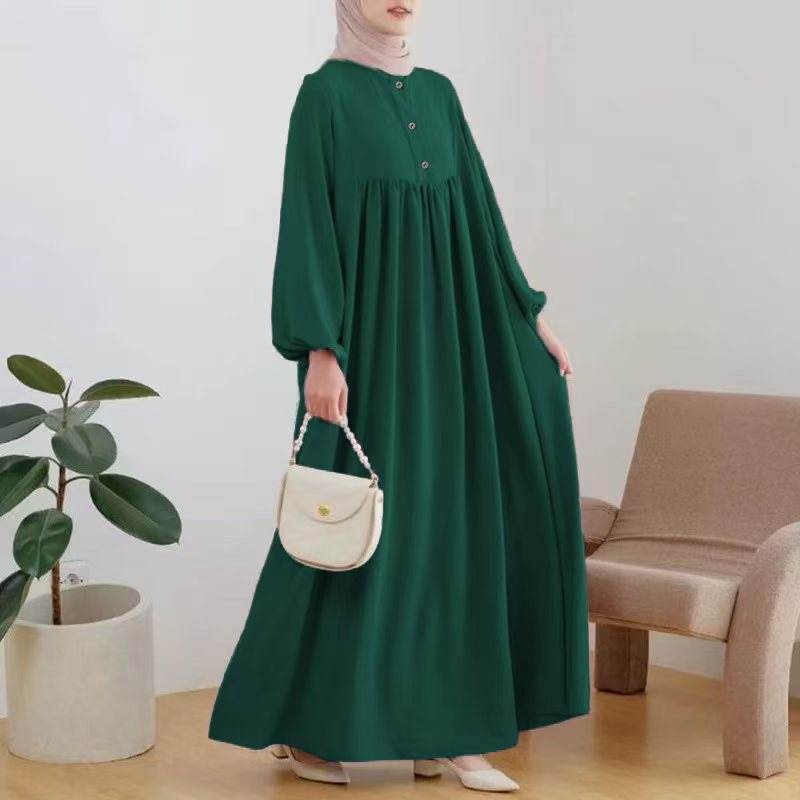 Puff sleeve solid-color dress - Price Value Store