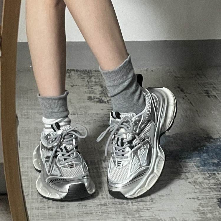 Silver thick-soled sports casual shoes - Price Value Store