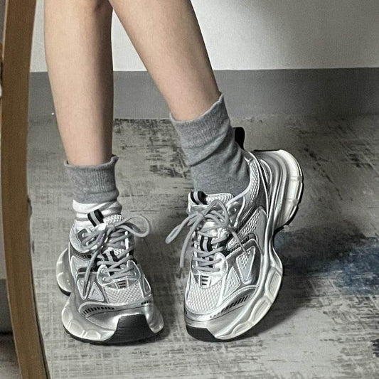 Silver thick-soled sports casual shoes - Price Value Store