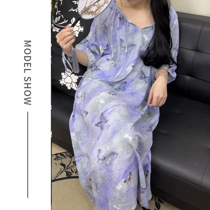 Women's Summer Cotton Silk Nightgown Dress with Belt, Korean Style - Price Value Store