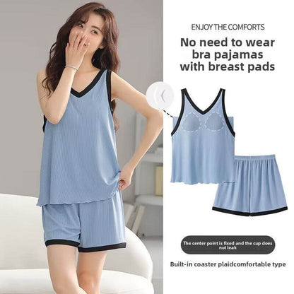 Summer Cool Ice Silk Pajamas Set with Built-in Padding - Price Value Store