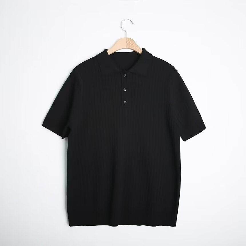 Fashion Casual Lapel Pure Color Polo Shirt Casual Knitted Short-Sleeved Men's Summer New Breathable Trendy Men's T-Shirt - Price Value Store
