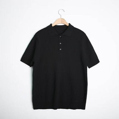 Fashion Casual Lapel Pure Color Polo Shirt Casual Knitted Short-Sleeved Men's Summer New Breathable Trendy Men's T-Shirt - Price Value Store