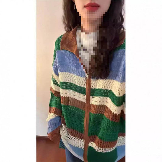 Korean Style Loose Knitted Cardigan with Cut Out Design - Price Value Store