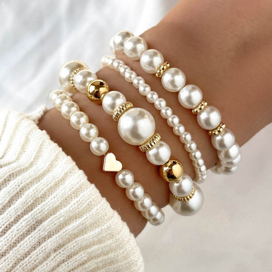 Pearl-like heart-shaped beaded bracelet - Price Value Store