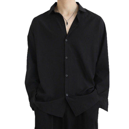 Loose Ice Silk Men's Long Sleeve Shirt - Black/White/Dark Gray - Price Value Store