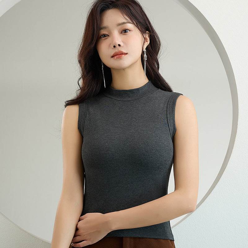 Sleeveless semi-high-neck fleece thermal vest - Price Value Store