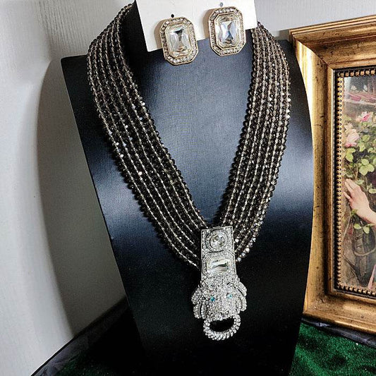 vintage Crystal Multi-layer Chain Lion Head Heavy Industry Necklace Female Geometric Earrings Ear Clip Set Female - Price Value Store