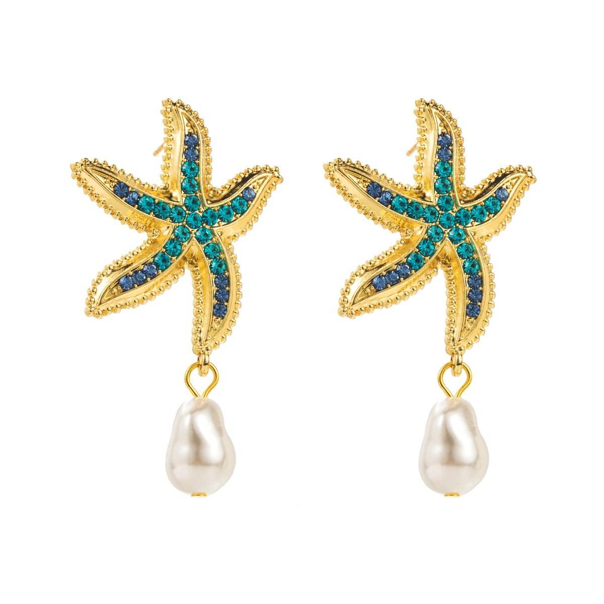 Personalized conch and starfish pendant necklace earrings - Price Value Store