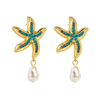 Personalized conch and starfish pendant necklace earrings - Price Value Store