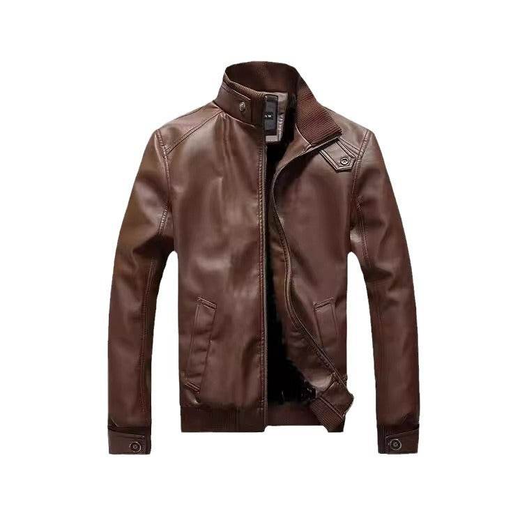 Men's stand-up collar leather jacket - Price Value Store