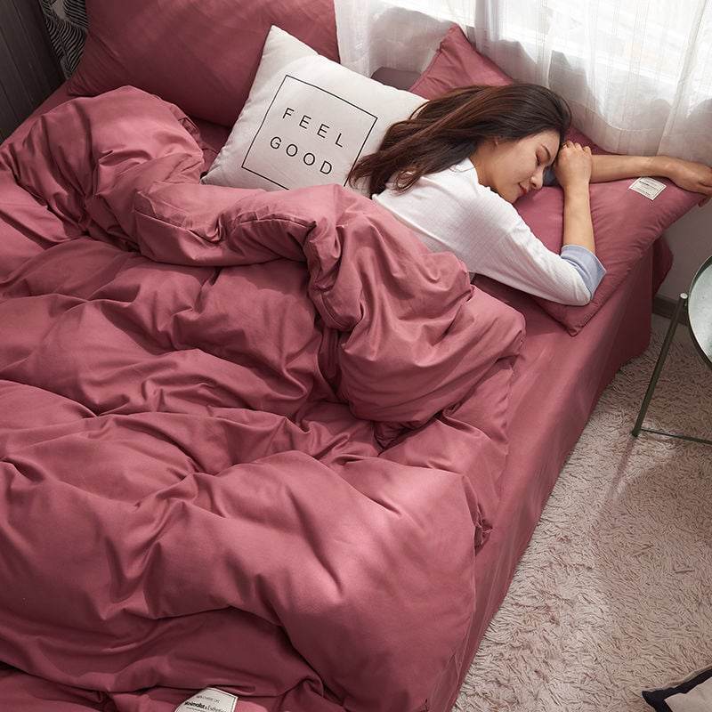 Four-piece Set Nordic Style Wash Cotton Quilt Cover Net-red Bed Sheet Student Dormitory Bedding - Price Value Store