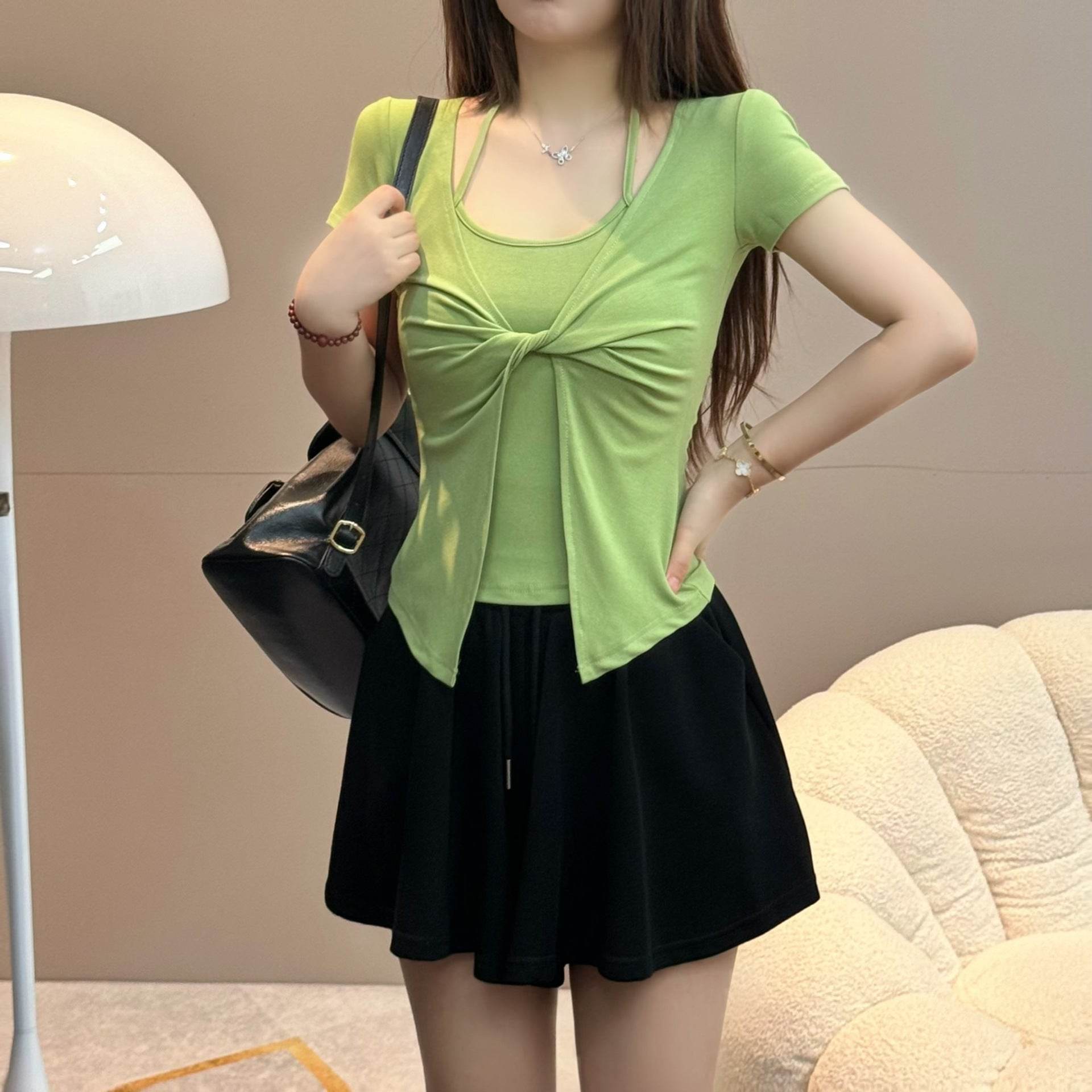 Summer Long-Sleeved T-Shirt with Neck Knot for Women (Two Pieces) - Price Value Store