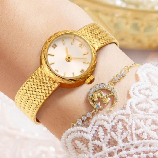 Simple Retro Copper Mesh Small Gold Watch Women's Internet Celebrity Explosive Exquisite Casual Light Luxury All-match Elegant - Price Value Store
