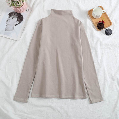 A velvet long-sleeved T-shirt as a base layer for women in solid colors - Price Value Store
