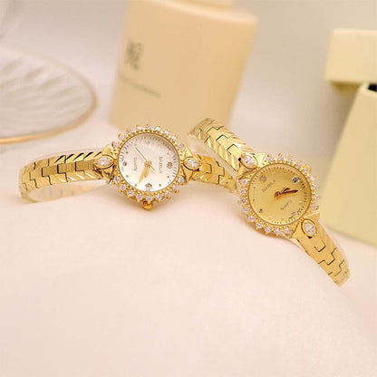 Diamond-encrusted relief bracelet, elegant quartz small gold watch - Price Value Store