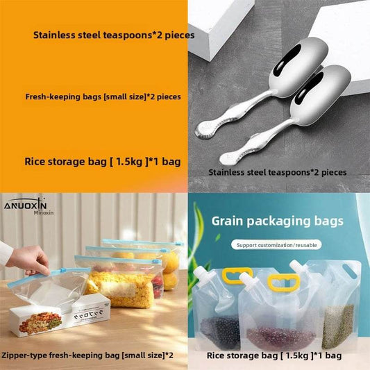 Stainless steel teaspoons * 2; Zipper fresh-keeping bag * 2 rice storage bags * 1 bag - Price Value Store