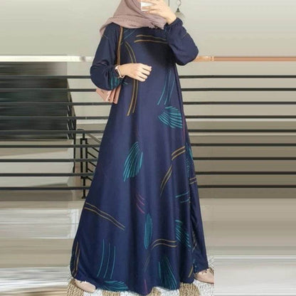 Dress Full-Sleeved Round Neck Robe Long Skirt Elegant - Price Value Store