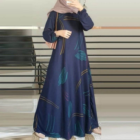 Dress Full-Sleeved Round Neck Robe Long Skirt Elegant - Price Value Store
