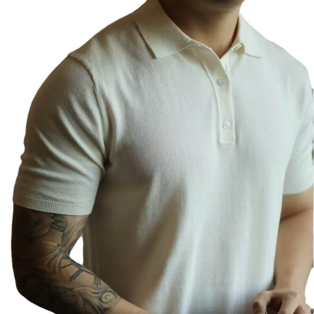 Fashion Casual Lapel Pure Color Polo Shirt Casual Knitted Short-Sleeved Men's Summer New Breathable Trendy Men's T-Shirt - Price Value Store