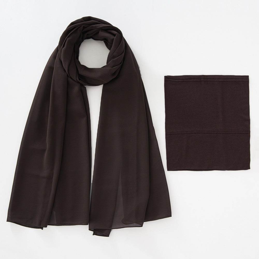 Modal Elastic Bucket Cap with Pearl Chiffon Scarf Set - Price Value Store
