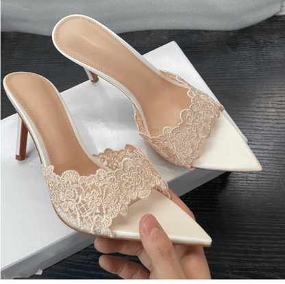 lace high heel slippers - Price Value Store