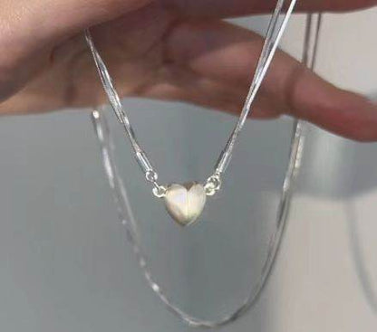 Niche design necklace Diamond Love magnet necklace multi-layer snake bone chain heart necklace temperament clavicle chain - Price Value Store