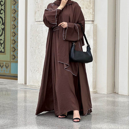 Dubai Solid Color Hook-Edge Cardigan with dress - Price Value Store