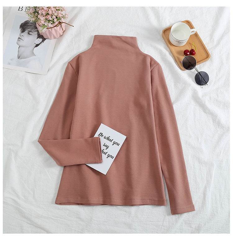 A velvet long-sleeved T-shirt as a base layer for women in solid colors - Price Value Store