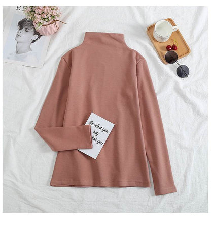 A velvet long-sleeved T-shirt as a base layer for women in solid colors - Price Value Store
