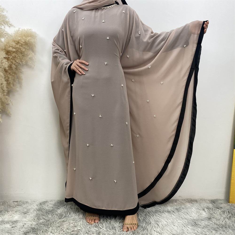 Silk chiffon long dress with batwing sleeves - Price Value Store