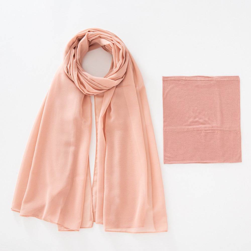 Modal Elastic Bucket Cap with Pearl Chiffon Scarf Set - Price Value Store