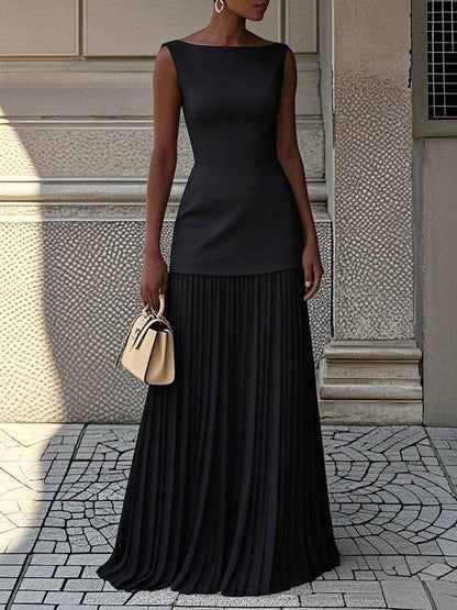 Solid-color sleeveless knitted dress - Price Value Store