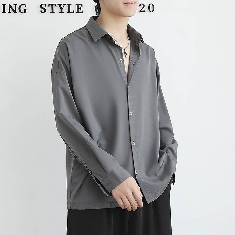 Loose Ice Silk Men's Long Sleeve Shirt - Black/White/Dark Gray - Price Value Store