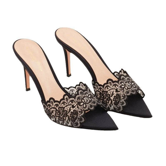 lace high heel slippers - Price Value Store