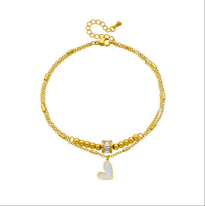 Fashion niche design simple high-end retro double-layer stacked Pearl Love Diamond five-pointed star pendant anklet - Price Value Store