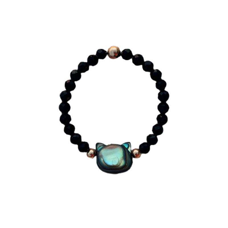 Fashionable Black Spinel Cat Ring with Freshwater Shell - Price Value Store