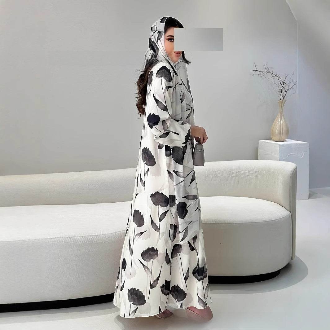 Long-sleeved printed robe with headscarf - Price Value Store