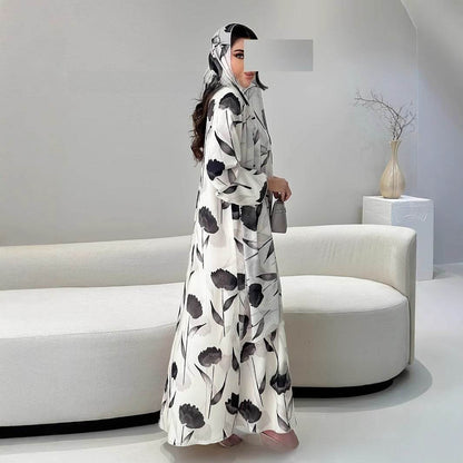 Long-sleeved printed robe with headscarf - Price Value Store