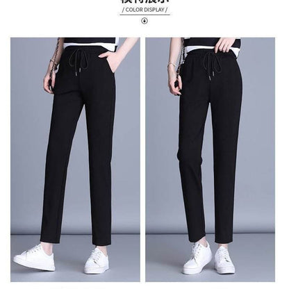 Women's High-Waisted Cotton Straight Casual Pants ? Summer Thin Elastic Trousers - Price Value Store