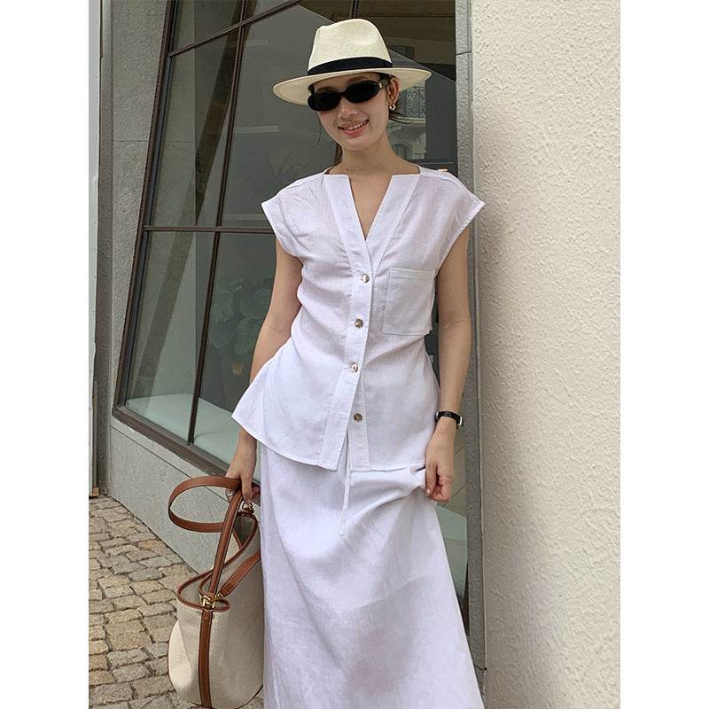 Linen Shirt & Skirt Casual Set - Price Value Store