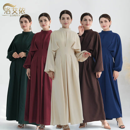 Turkey Dubai Solid Color Beam Sleeve dress - Price Value Store