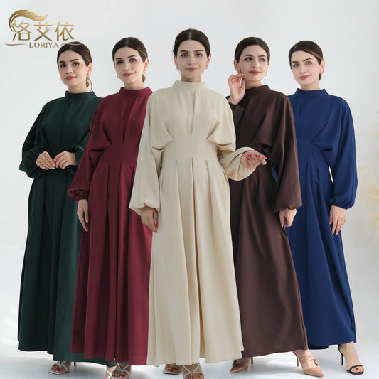 Turkey Dubai Solid Color Beam Sleeve dress - Price Value Store