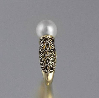 Vintage Pearl Inlaid Ring with 14k Gold Plating - Price Value Store